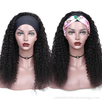 curly Headband Wig Human Hair Loose Deep Wave Brazilian hair Wig Head 180% Density Human Hair Wig kinky curly